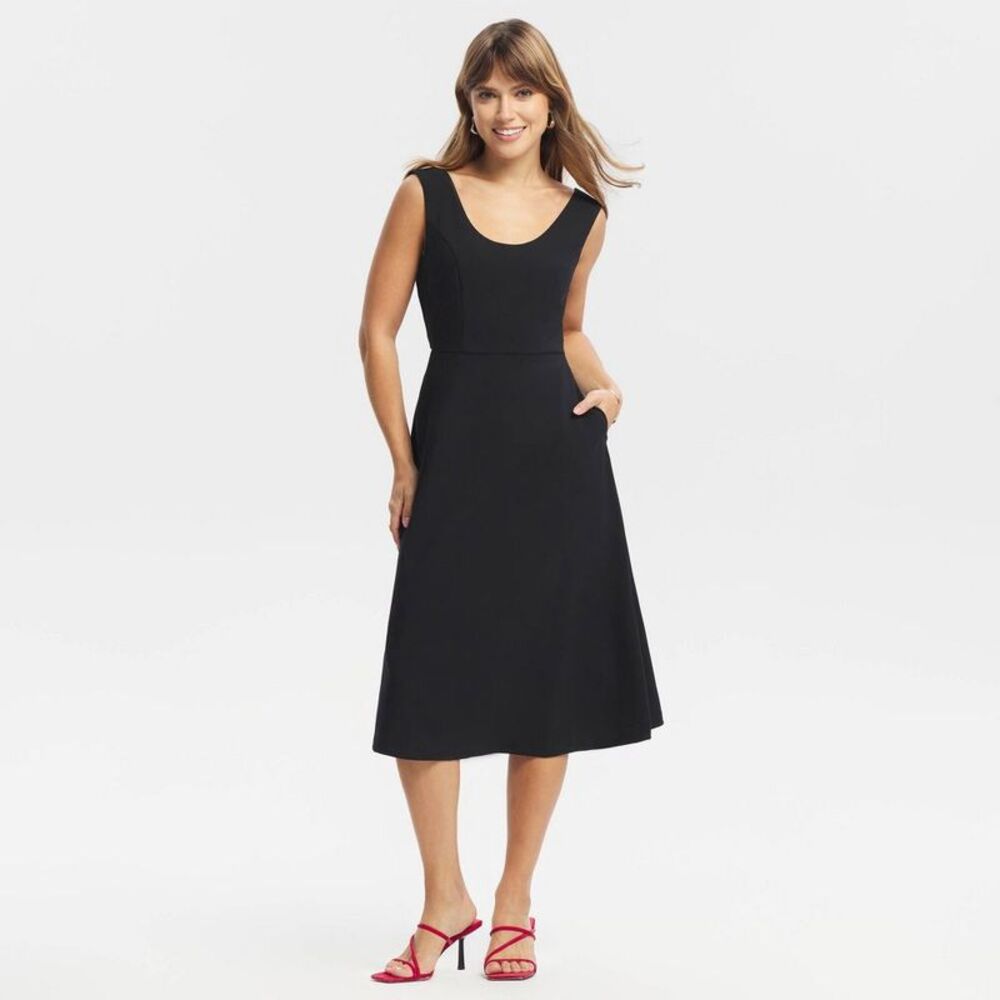 Women's Deep Back Midi A-Line Dress - A New Day Black XXL